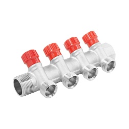 Коллектор водоразборный с регулировочными вентилями и цангами 1"х3/4"EK - 4 выхода - фото товара