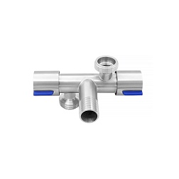 Вентиль двойной угловой c кран-буксой 1/2"х3/4"х3/4" - фото товара