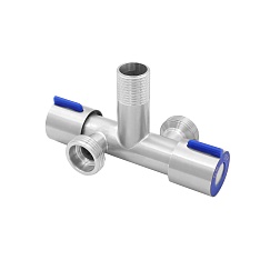 Вентиль двойной угловой c кран-буксой 1/2"х3/4"х3/4" - фото товара