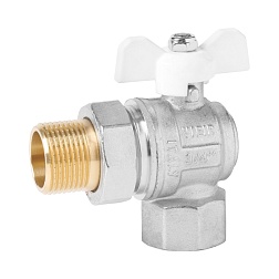 Кран шаровой угловой с полусгоном белая ручка - бабочка, никелированный - фото товара