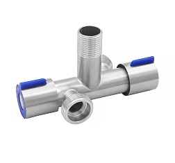 Вентиль двойной угловой c кран-буксой 1/2"х3/4"х3/4" - фото товара
