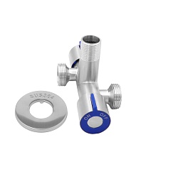 Вентиль двойной угловой c кран-буксой 1/2"х3/4"х3/4" - фото товара