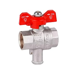 Кран шаровой с отводом m10 под датчик температуры ВР/ВР, ручка - бабочка, никелированный - фото товара