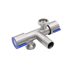 Вентиль двойной угловой c кран-буксой 1/2"х3/4"х3/4" - фото товара