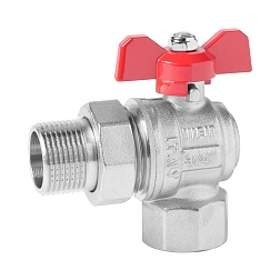 Кран шаровой угловой с полусгоном ручка - бабочка, никелированный - фото товара