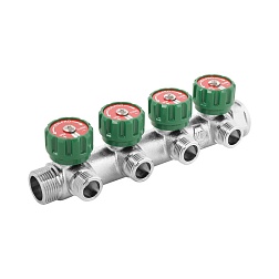 Коллектор водоразборный 90º с регулировочными вентилями 3/4"х1/2"- 4 выхода под плоскую прокладку - фото товара