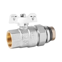 Кран шаровой с полусгоном и кольцевым уплотнением, белая ручка - бабочка, никелированный - фото товара