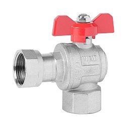 Кран шаровой угловой с накидной гайкой, ручка - бабочка, никелированный - фото товара